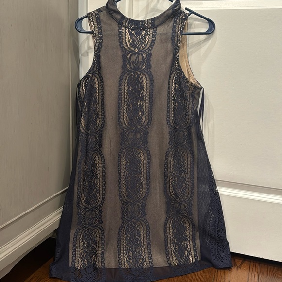 love, Fire Dresses & Skirts - Blue laced over nude colored high necked sleeveless dress. Few pulls on lace.
